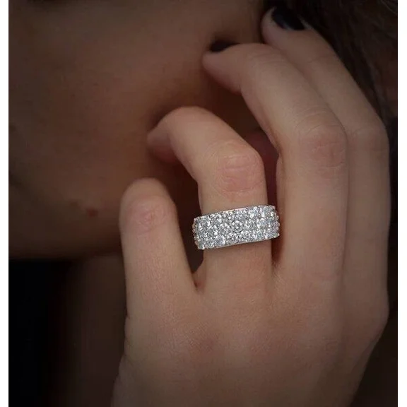 3TCW Round Cut Lab Created Diamond Women's Promise Band Ring 14k White Gold Plated