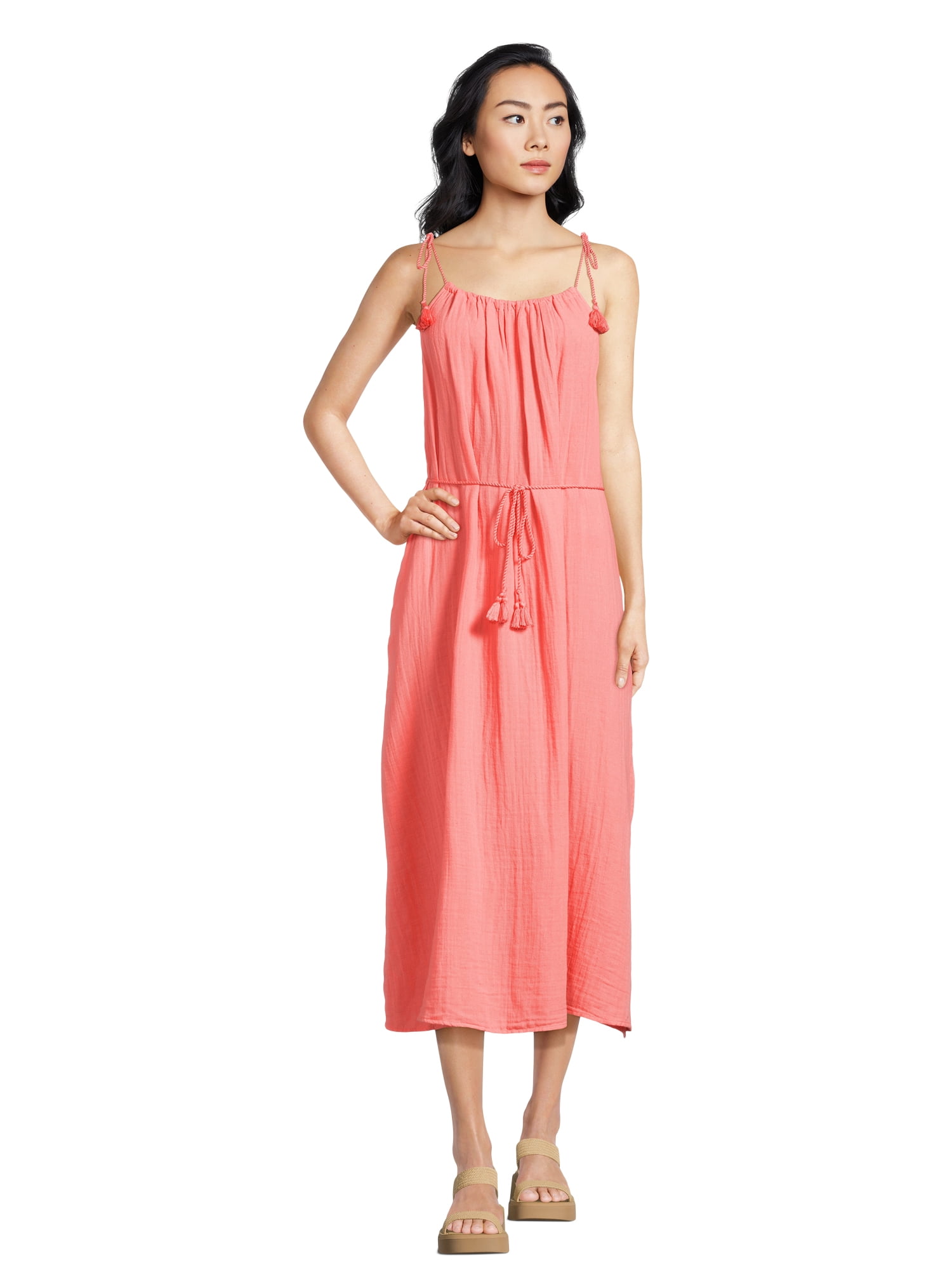 Time and Tru Women's Tie Shoulder Midi Dress, Sizes XS-XXXL