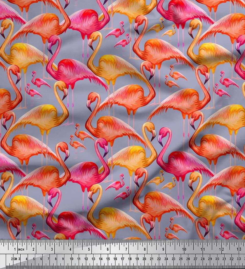 Soimoi Rayon Fabric Flamingo Bird Printed Fabric 1 Yard 42 Inch Wide