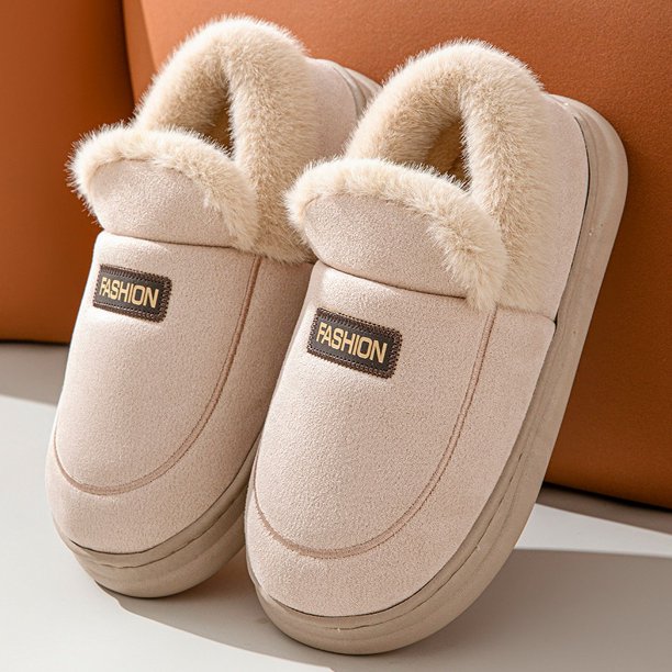 Pantuflas de algodón con forro de felpa para mujer de Pallene, pantuflas de algodón cálidas y cómodas para interiores y exteriores, suaves y antideslizantes