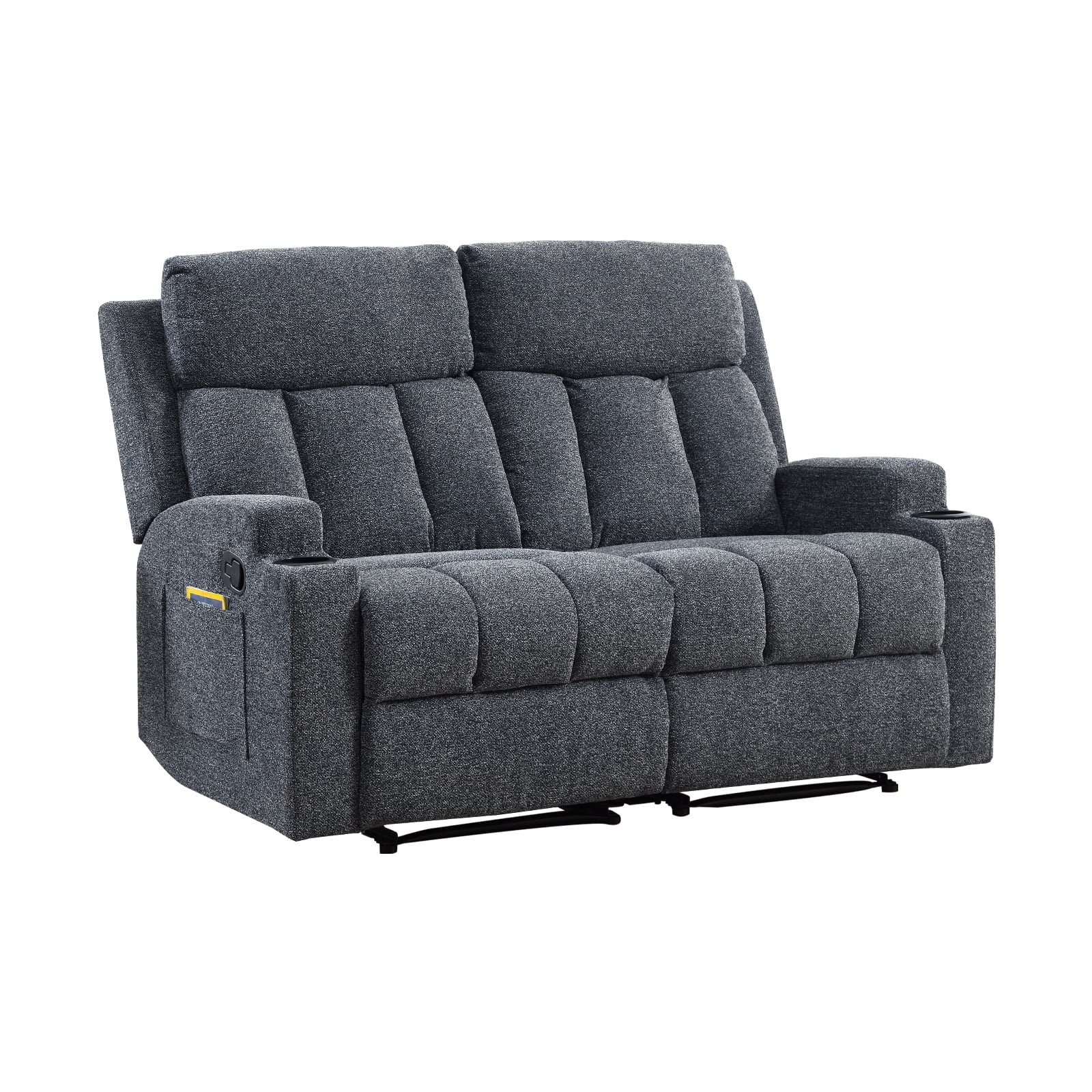Ebello Manual Recliner Loveseat, Extra Wide Soft Fabric Overstuffed 2-Seat Reclining Sofa with Cup Holders for Living Room & Home Theater, Navy