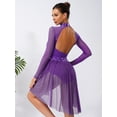 thumbnail image 6 of YiZYiF Womens Sparkly Lyrical Dance Costume Long Sleeve Ruched Backless Figure Skating Dress Leotard Purple M, 6 of 7