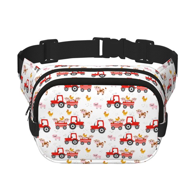 Lsque Sac Banane Carré à Double Couche avec Motif d'Animaux de Ferme, Tissu en Sergé Durable avec Ceinture Réglable, Randonnée en Plein Air, Course, Voyage