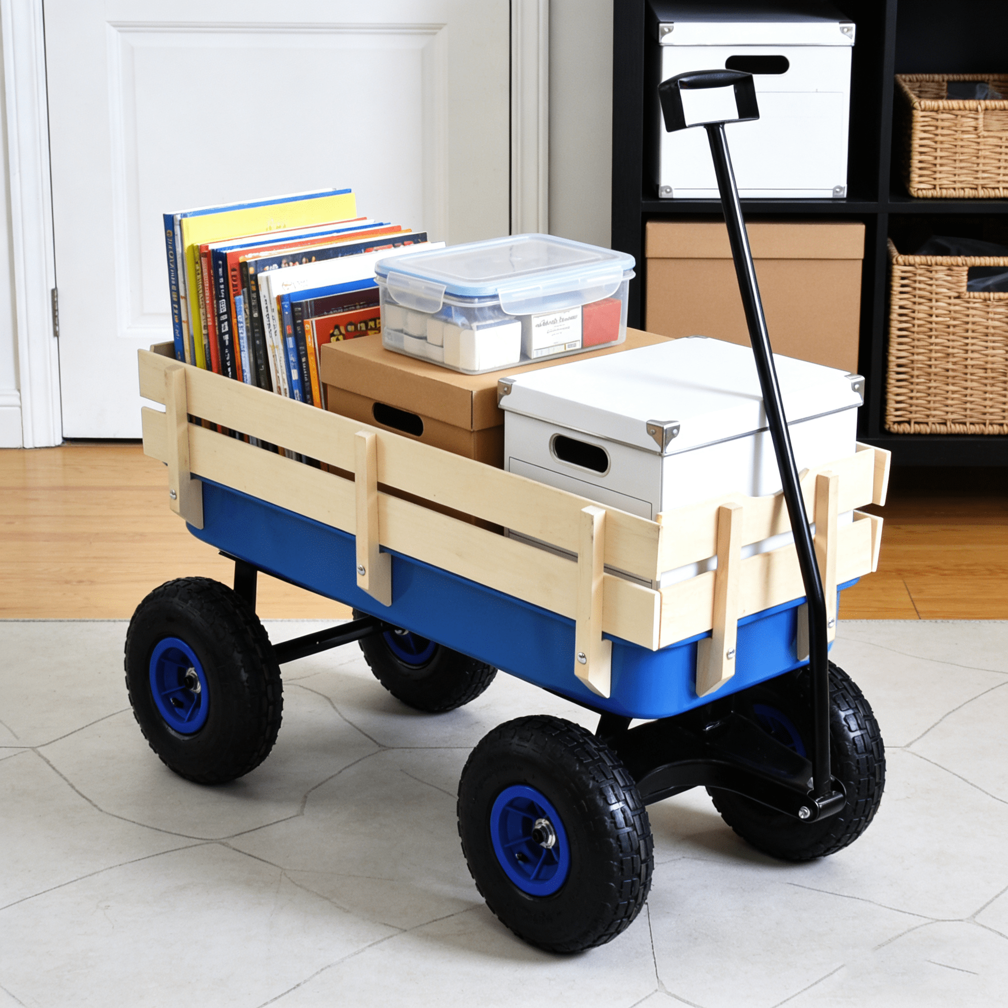 Outdoor Wagon All Terrain Pulling Wood Railing Air Tires Garden Cart