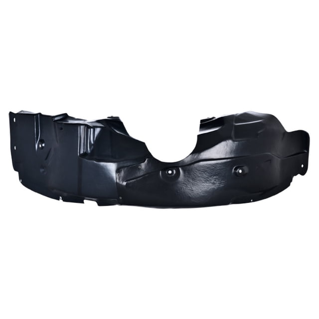 tolva/lodera salpicadera 200 2012 a 2014 chrysler del izq tong yang 3012546066349731 1 pieza delantero izquierdo vista frontal centrada de la tolva izquierda delantera en plástico negro moldeado con rebordes y orificios de fijación visibles, corte semicircular superior para suspensión y acabado texturizado sobre fondo blanco. Su tamaño y forma la hacen adecuada para reemplazo de plástico interior en guardabarros delanteros.
