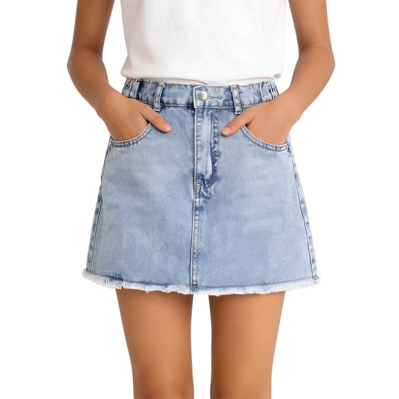 NAISIBABY Girls Denim Skirt, with Pockets High Rise A-Line Summer Fashion Mini Skirt Light Blue Size 8