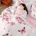 thumbnail image 4 of Manfei Cute Butterflies 7-Piece Twin Bedding Sets,Cherry Blossom Bedding Comforter Set,Light Pink Sheet Sets For Princess,Super Cozy Room Decor Reversible, 4 of 8