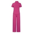 thumbnail image 3 of Wide Leg Pants Sets Women Ribbed 2 Piece Outfits Casual Short Sleeve Turtleneck Tops Long Pants Outfits Streetwear, 3 of 5