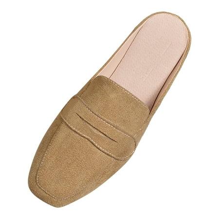

GEZHEN Women s Flat Half Slippers Casual Wearable Mules Spring And Summer New Solid Color Suede Shoes Non Slip Low Top Platform Shoes