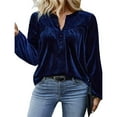 thumbnail image 1 of Blusas de Terciopelo con Cuello en V para Mujer, Estilo Vintage, Larga, Botones, Plisadas, Elegantes, Informales, de Otoño. Azul 5XL, 1 of 8