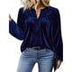 thumbnail image 1 of Blusas de Terciopelo con Cuello en V para Mujer, Estilo Vintage, Larga, Botones, Plisadas, Elegantes, Informales, de Otoño. Azul 5XL, 1 of 8