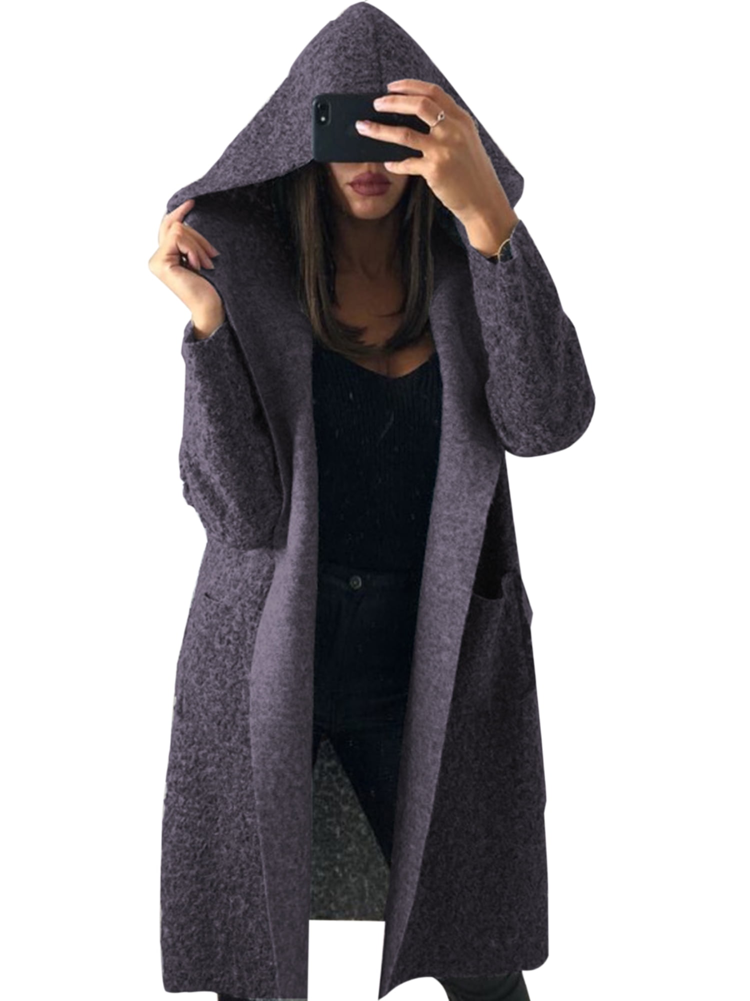 Winter Warm Women Wool Hooded Long Coat Cardigan Trench Jacket Overcoat Outwear