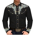 thumbnail image 5 of BUWTTER Shirts for Men Button Down Western Cowboy Long Sleeve Embroidered Slim Fit Casual with Pockets Black2 Shirt L, 5 of 6