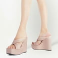 thumbnail image 2 of FSJ Women Wide Cross Strap Wedge High Heeled Mules Open Square Toe Platform Slide Sandals Sexy Cocktail Party Summer Slippers Size 6.5 Baby Pink, 2 of 5