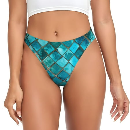 Qokaie Square Glass Mosaic Printed Women s Cotton Thong Underwear  Sexy Breathable Panties G-string-Medium