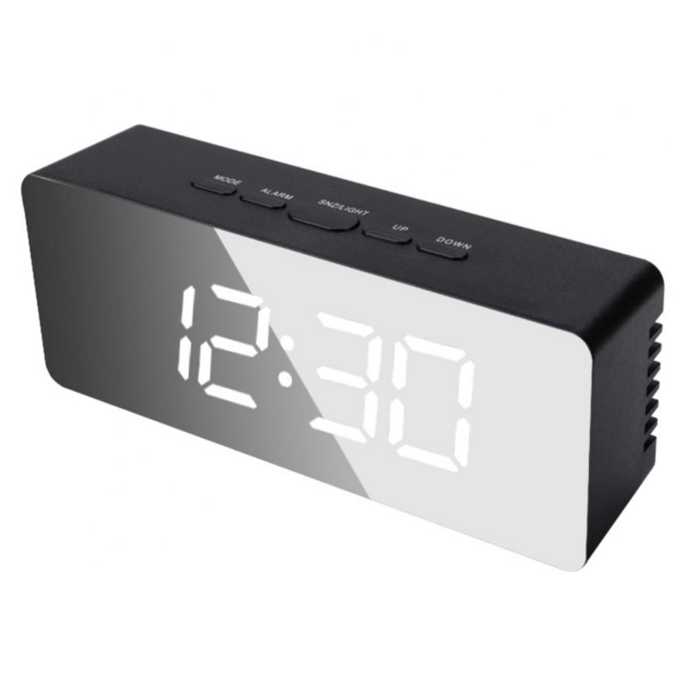 LED Digital Alarm Clock, Bedside Alarm Clock with Temperature, Mirror