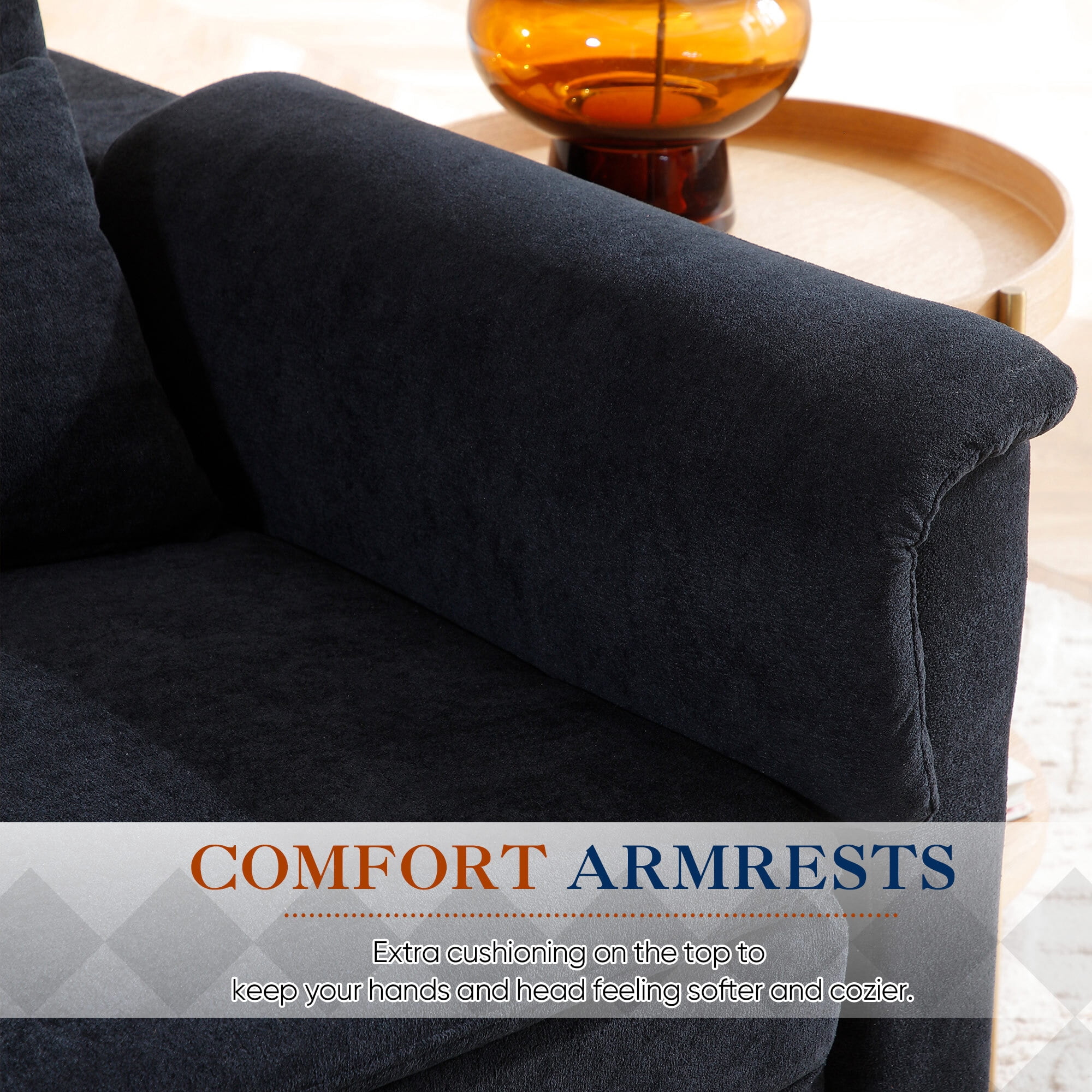 Lunale Convertible Sofa Bed with USB, 55" Loveseat Sleeper for Living Room, Apt, Black Velvet