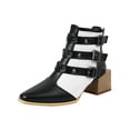 thumbnail image 2 of Ladies Chunky Heel Colorblock Belt Buckle Back Zipper Mid Heel Motorcycle Boots, 2 of 8