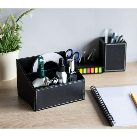 Pu Leather Desk Organizer Faux Leather Stationery Organizer