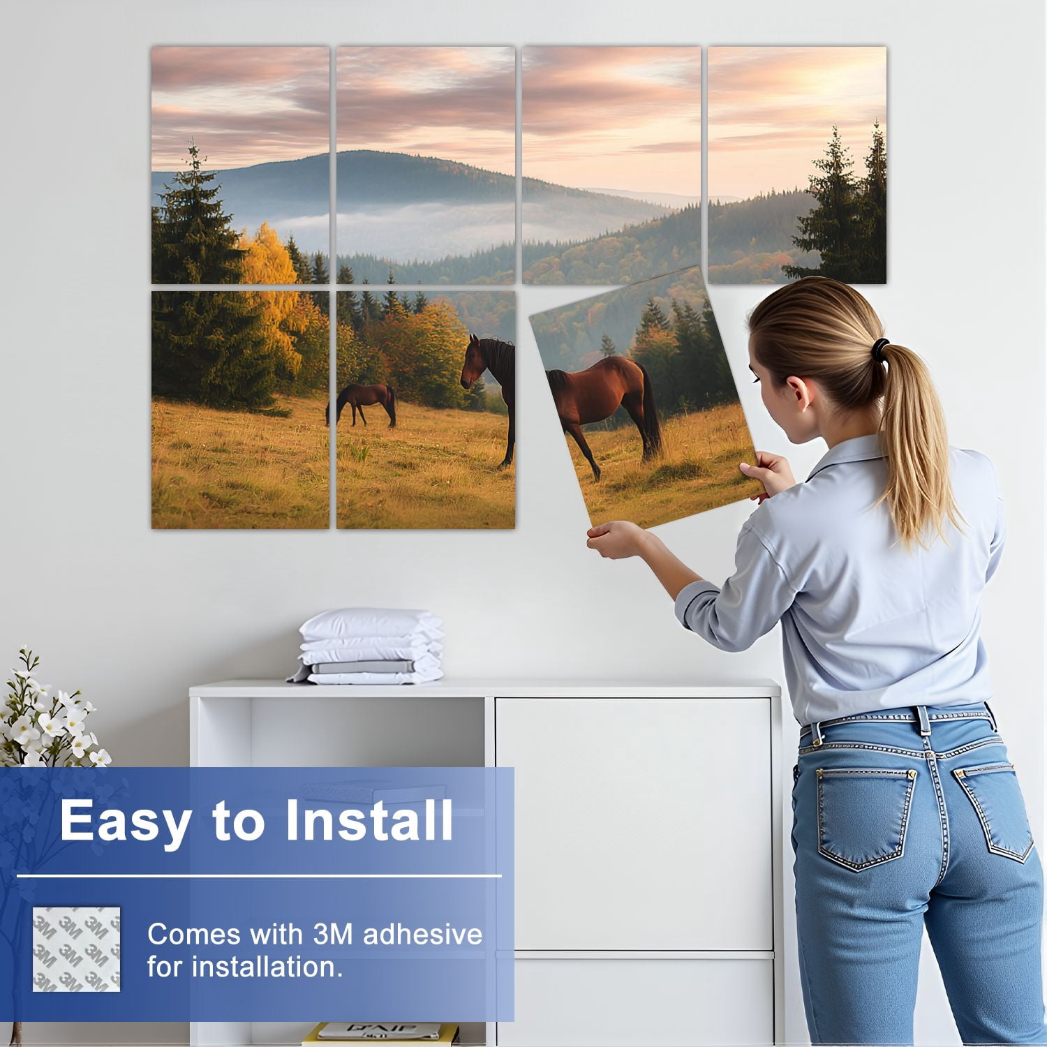 8 Pack Art Acoustic Panels Sound Absorbing horse dramatic clouds Rural landscape Horse Agricultural Decorative Soundproof Wall Panels Self Adhesive for Nursery Game Room Bedroom 48"x32"