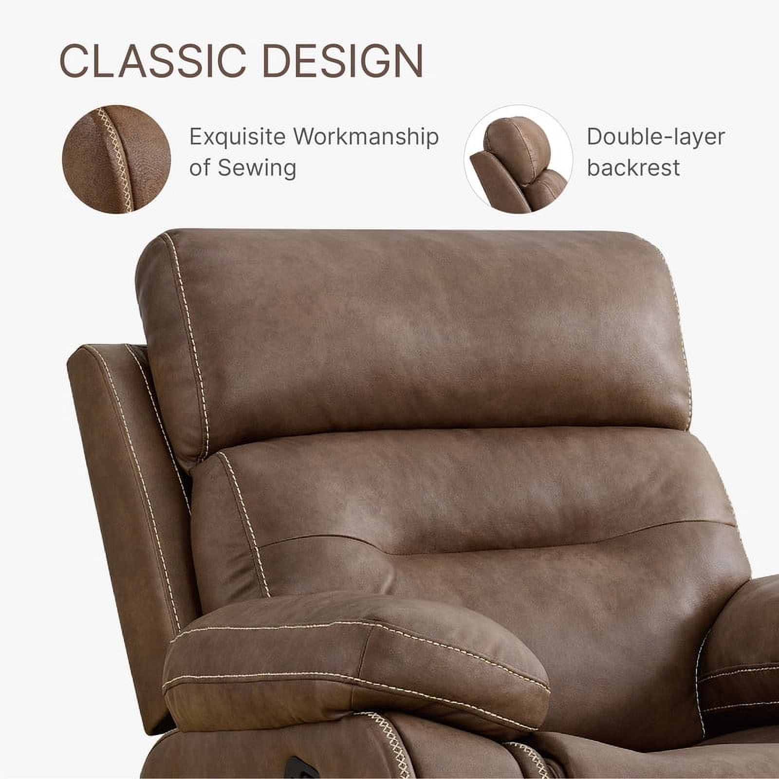 CHITA Polyfoam Wood Living Room Hassle Free Rocker Recliner Chair Saddle Brown