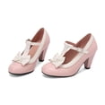 thumbnail image 6 of Miluxas Women's Cute Retro Shoes Stylish T Strap Mary Janes Chunky Heeled Shoes Sweet Block Heeled Bowknot Pumps Pink 7.5(40), 6 of 8