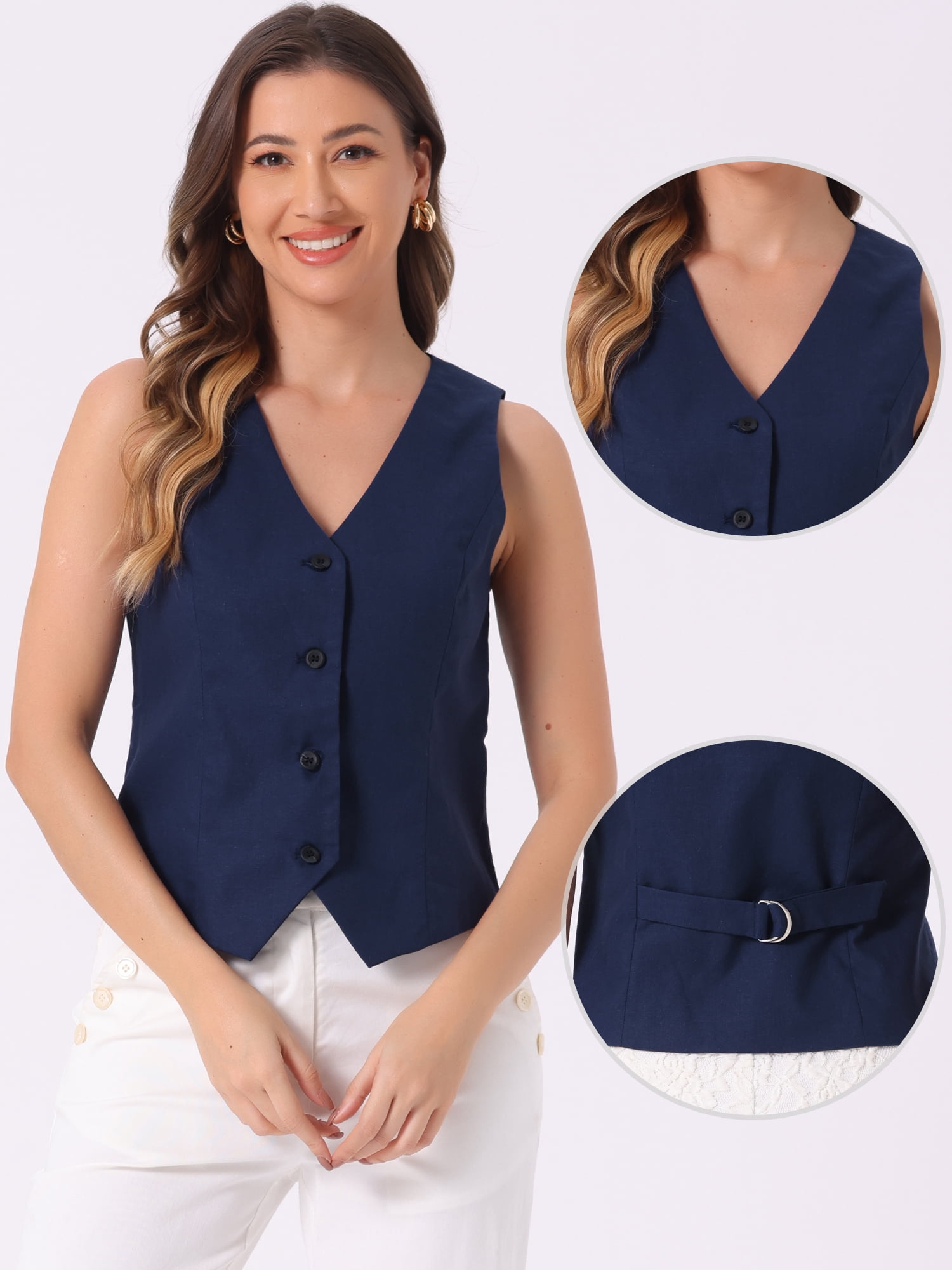 DARING DIVA Women's Waistcoat V Neck Crop Top Summer Vest XL Deep Blue