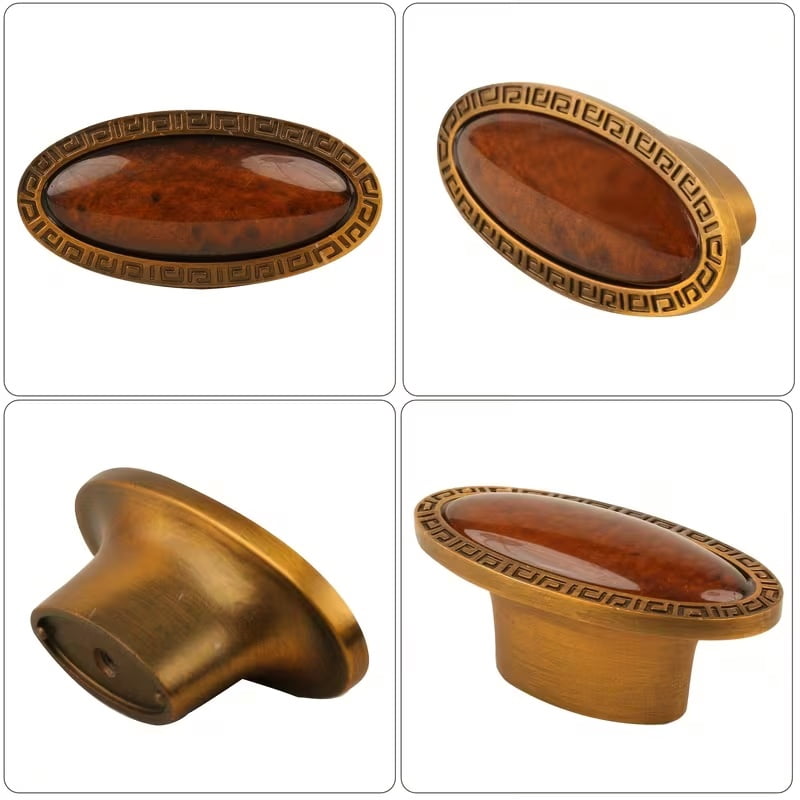 4 Pieces Vintage Brass Cabinet Handles - European Retro Style Zinc Alloy Drawer Pulls with Exquisite Geometric Patterns, No Screws Required for Wardrobes, Cabinets, and Furniture Doors