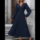 thumbnail image 5 of Vestidos Largos Bohemios de Otoño para Mujer, con Cuello en V, Lunares, Cintura Alta, Corte A y Volantes, para Vacaciones. Azul Marino L, 5 of 7