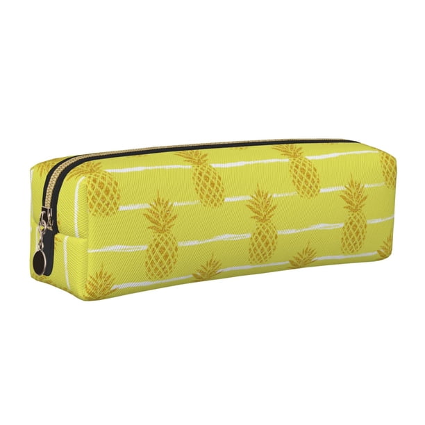 Disketp Gold Pineapple Estuche de Lápices de Cuero con Cierre, Estuche Compacto para Papelería, Bolígrafos y Accesorios Pequeños
