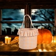 thumbnail image 4 of Black & Orange Halloween Plaid Basket with Tassel - 8.85x8.85x9.25in Barrel Shaped Treat Basket for Candy, Toys & Decor - Portable Trick or Treat Bucket for Kids & Party Supplies, 4 of 6