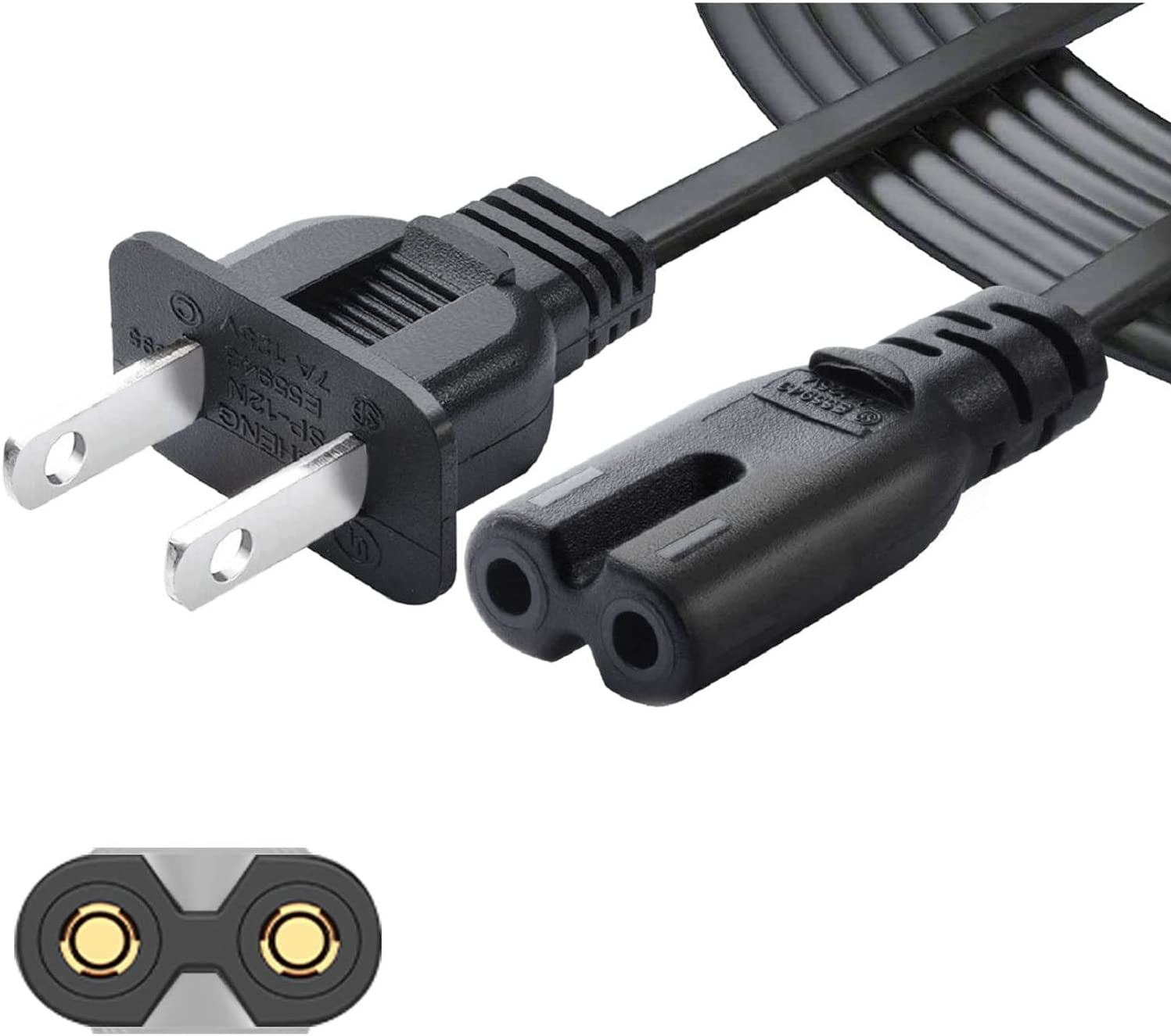 UL Listed 3/6/10 ft AC Power Cable 2 Prong for Sony PS5 PS4 PS3 Sharp