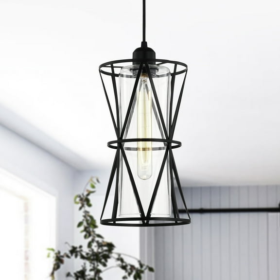 Antonia 7 in. 1-Light Indoor Matte Black Finish Pendant Light with Light Kit