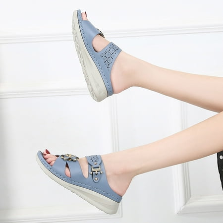 

Women Summer Slip-On Wedges Beach Open Toe Breathable Sandals Flowers Shoes