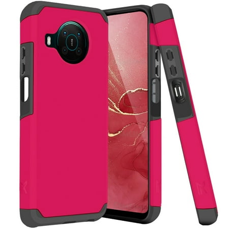 TJS Compatible with Nokia X100 Case, Dual Layer Hybrid Shockproof Drop Protection Impact Rugged Armor Case Cover (Rose Red)