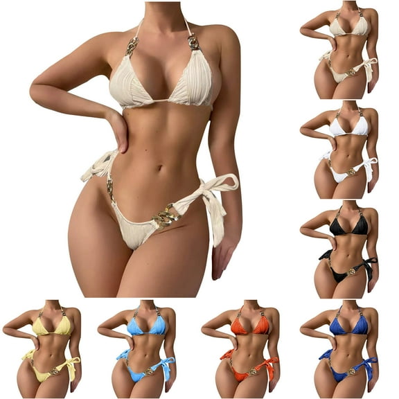 Elainilye Fashion Bikini Sets for Women Two Piece Swimsuits Sexy Bikini Chain Bikini Swimsuit Beachwear Swimwear,Orange