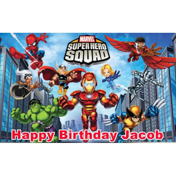 Super Hero Squad Party Edible Image Cake Topper Design 16 X 10 Half Sheet Walmart Com Walmart Com