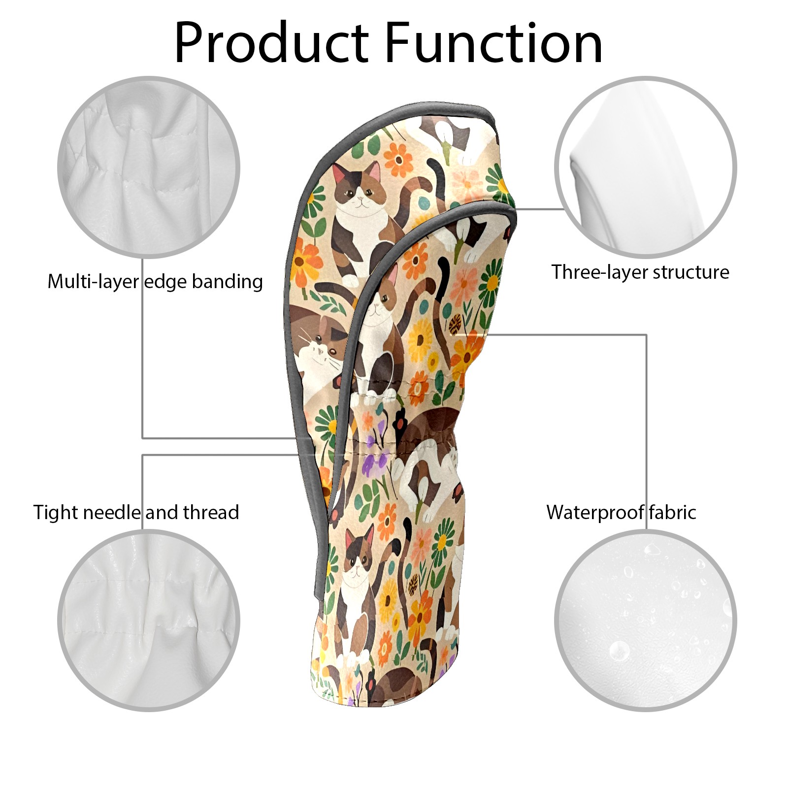 Golf Club Covers, Brown CatFlower Premium PU Leather Driver Hybrid Putter Head Covers with Velvet Lining, Waterproof Golf Gifts for Men Women