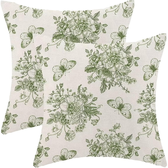 Chinoiserie Brown Floral Pillow Covers 18x18 Inch Set of 2, Chinoiserie Print Outdoor Decorative Vintage Brown Flower Throw Pillows Butterfly Flower Couch Cushion Case for Chair Sofa Bedroom