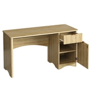 Bestier 47 Computer Desk with Drawer, Modern Home Office Desk with Storage Cabinet, Fluted PC Study Writing Desk for Small Spaces, Oak