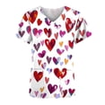 thumbnail image 4 of TIMIFIS Hauts de Sarrau pour Femmes Saint-Valentin Manches Courtes Col en V Hauts Uniforme Saint-Valentin Imprimé Poches Blouse Soins Infirmiers avec Poches-Rose Vif Imprimé, 4 of 5