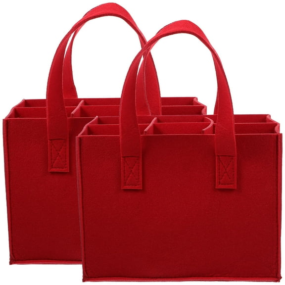 SEWCHICS Set of 2 Reusable Red Felt Wine Bottle Carrier Tote Bags for Easy Storage and Transport