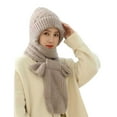 thumbnail image 2 of Idoravan Womens Winter Beanie Hat Scarf Set Integrated Ear Protection Windproof Cap Scarf 2 In 1 Winter Warm Knitted Hat Scarf Thickening Hat Scarf Khaki, 2 of 5