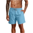 thumbnail image 3 of lcziwo Mens Gym Shorts with Pockets Knee Length Outdoor Elastic Waist Beach Shorts Hiking Fishing Travel Drawstring Chino Shorts Light Blue XL, 3 of 10