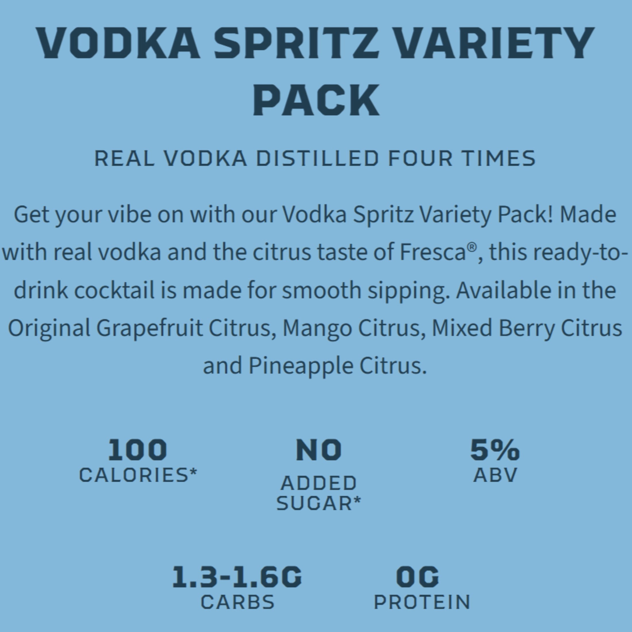 Fresca Mixed Vodka Spritz Variety Pack (Act I) 8 x 355ml Cans - 10 Proof (5% ABV)