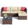 thumbnail image 2 of 5-Piece Outdoor Wicker Sectional Sofa Set All-Weather Patio Furniture Including Cushions and Glass Table,Beige, 2 of 10