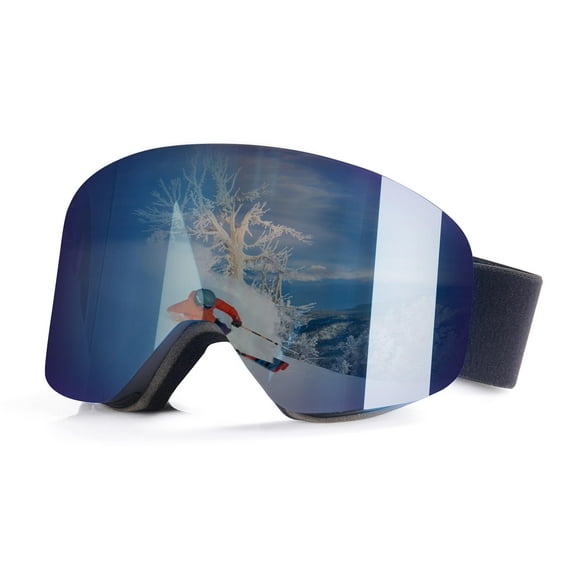 Magnetic Ski Snowboard Goggles for Men, Women & Youth, UV Protection and OTG design, Black Band