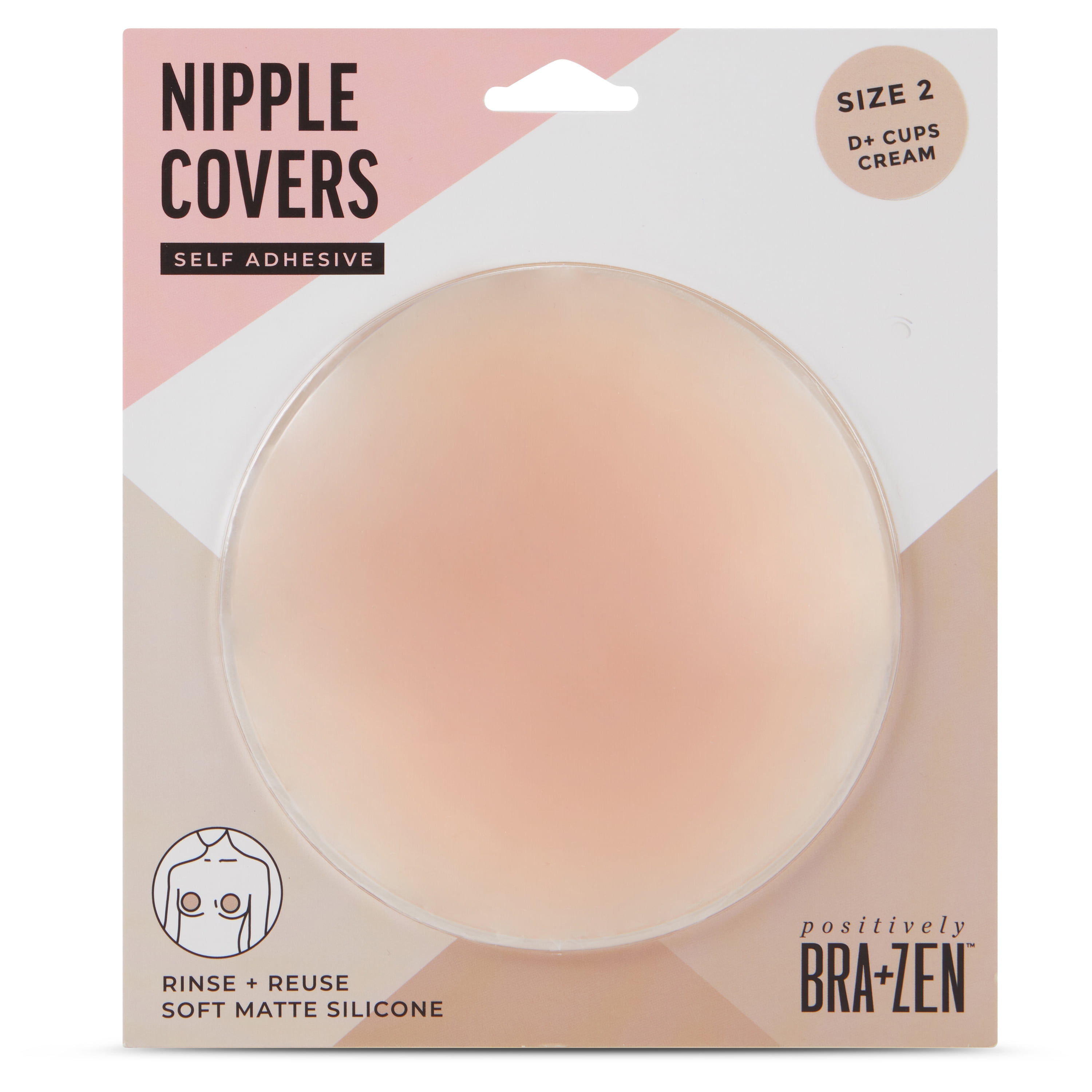 Positively BRA+ZEN Reusable Stick-on Silicone Adhesive Nipple Cover Pasties, Size 1 & 2 Breast Petals