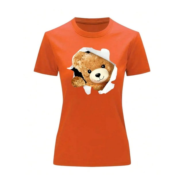 Playera Blusa Con Impresion De Oso Saliendo Del Pecho Ropa Para Mujer Color Anaranjado Talla Chica Marca Emil SaEs