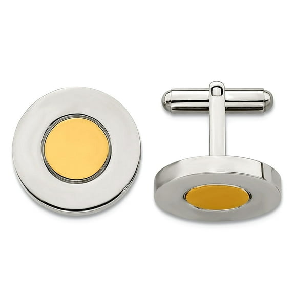 Stainless Steel Polished and Gold Ip Plated Circle Cuff Links 20x20mm Wide Cuff Link for Men
